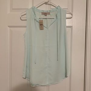 NWT Floral Ruffle Tie Neck Mixed Media Blouse